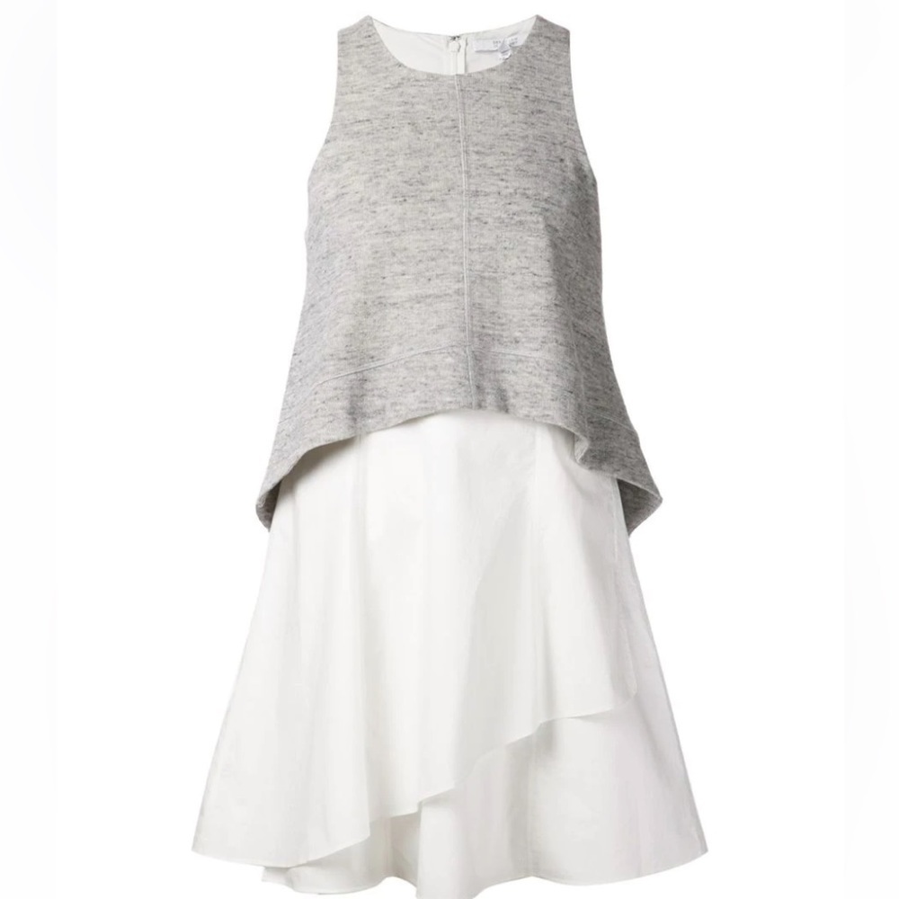10 Crosby Derek Lam Layered Sleeveless Cotton Dress White Grey Knit 0